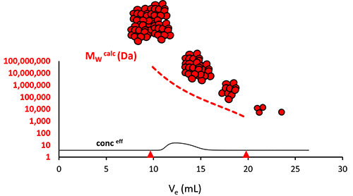 Apparent molecular weight calculated from LS trace